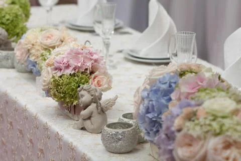 Table setting at a luxury wedding reception Stock Photos