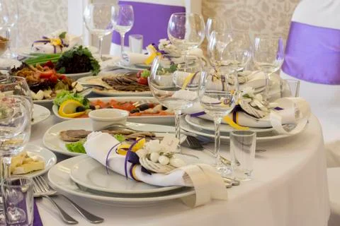 Table setting at a luxury wedding reception Stock Photos