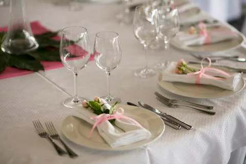 Table setting at a luxury wedding reception Stock Photos