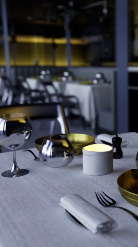 Table setting in a modern restaurant with sleek designs Stock Footage 332206740