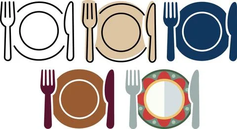 Table setting with plate fork and knife graphic icon set Ilustração Stock