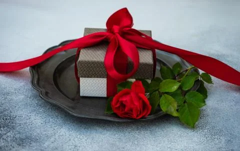Table setting with red rose Stock Photos