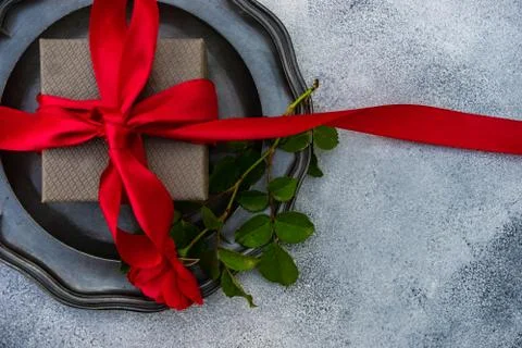 Table setting with red rose Stock Photos