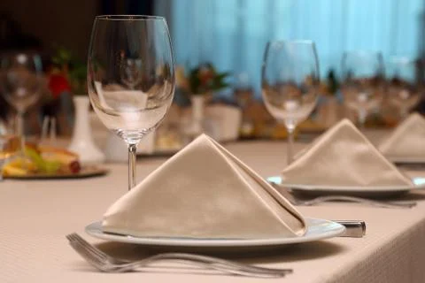The table setting in restaurant close up Stock Photos
