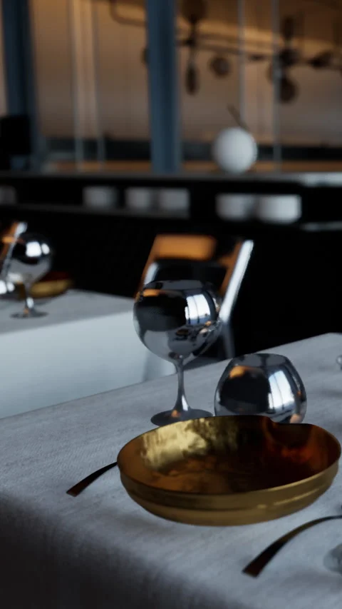 Table setting at a restaurant with decorative items and cutlery Stock Footage 337944630