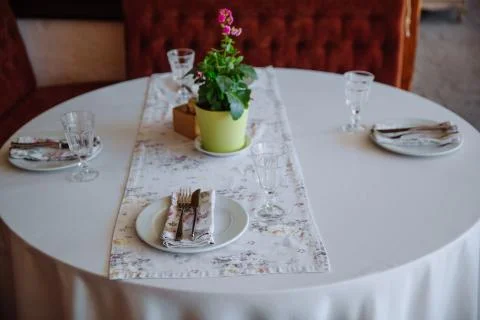 Table setting in restaurant. Stock Photos