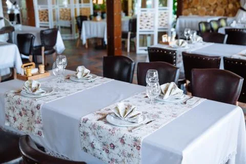 Table setting in restaurant. Stock Photos