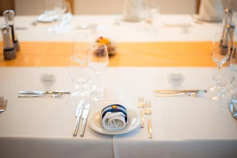 Table setting in restaurant. Stock Photos