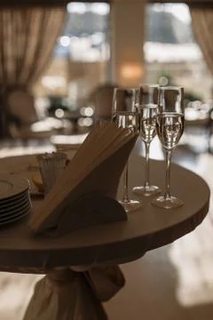 Table setting in restaurant Foto stock