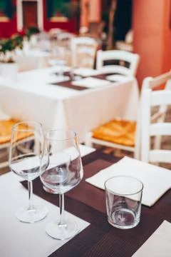 Table setting in restourant. Stock Photos