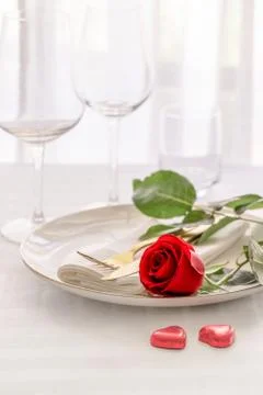 Table setting for romantic dinner concept. Stock Photos