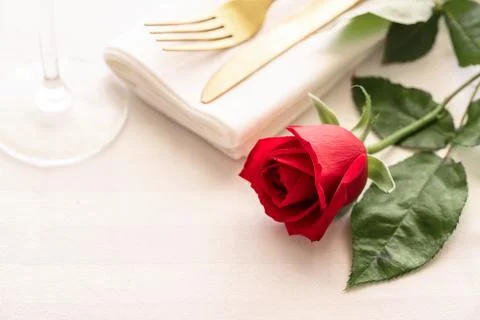 Table setting for romantic dinner concept. Stock Photos