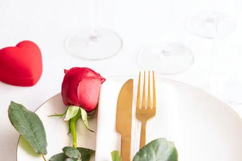 Table setting for romantic dinner concept. Stock Photos