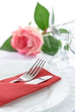 Table setting for a romantic dinner Stock Photos