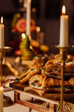 Table setting for romantic dinner in restaurant Stock Photos