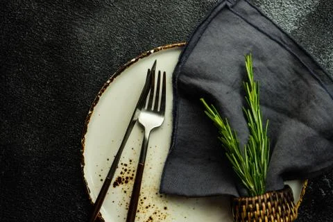 Table setting with rosemary Stock-Fotos