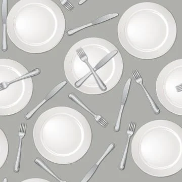 Table setting seamless pattern. Fork Knife Plate Cutlery background Stock Illustration