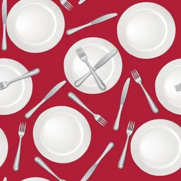 Table setting seamless pattern. Fork Knife Plate Cutlery background Stock Illustration