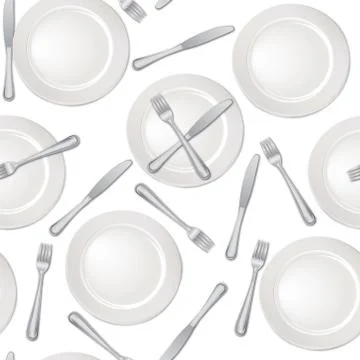 Table setting seamless pattern. Fork Knife Plate Cutlery background Stock Illustration