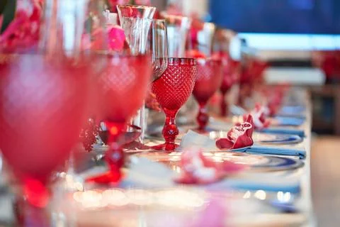 Table setting set with candles and flowers Stock Photos