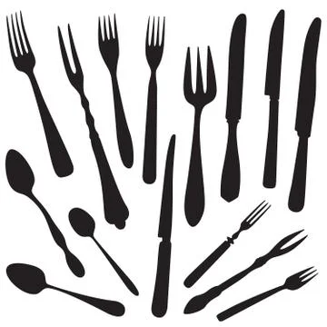 Table setting set. Fork, Knife, Spoon sketch. Cutlery collection. Stock Illustration