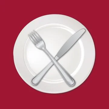 Table setting set. Fork, Knife, Empty Plate. Cutlery white collection. Illustrazione stock