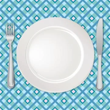 Table setting set. Fork, Knife, Spoon, Plate. Cutlery service. Catering sign Stock Illustration