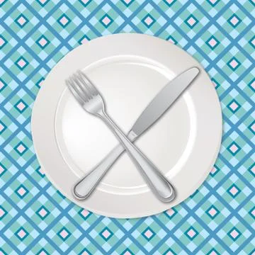 Table setting set. Fork, Knife, Empty Plate. Cutlery sign. Illustrazione stock