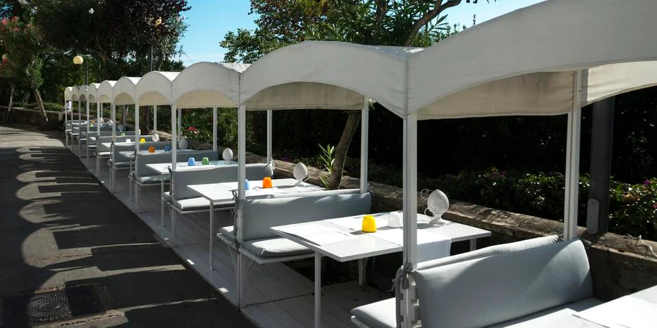 Table setting at sidewalk cafe, Capri, Campania, Italy Stock Photos