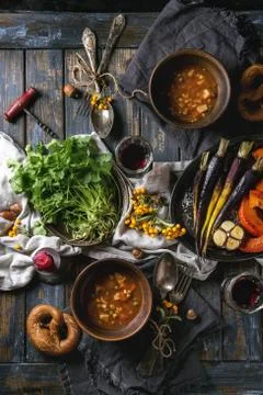 Table setting with soup bowls Stock Photos