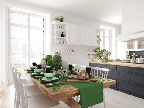 Table setting for St Patricks Day. holiday concept. 3d rendering Stock Illustration