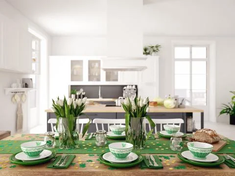 Table setting for St Patricks Day. holiday concept. 3d rendering Stock Illustration