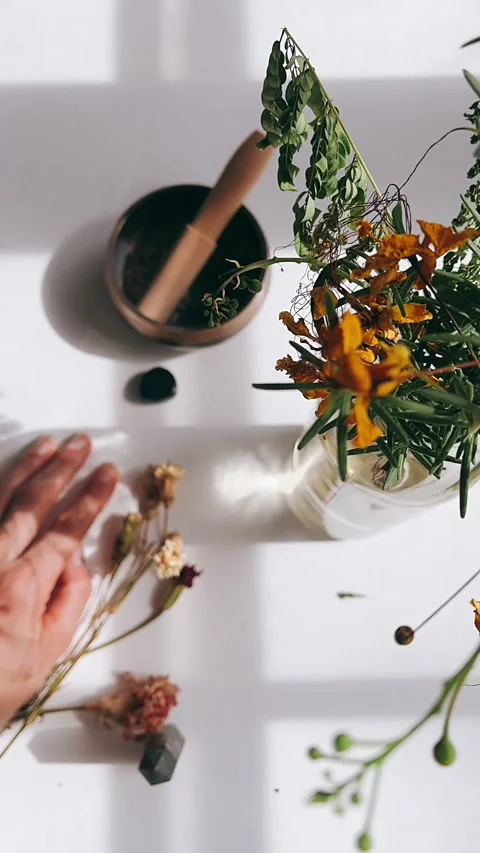 Table setting of still life, still life table setting, healing situals, Stock Footage 232623067