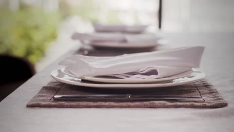 Table setting on the street background Vídeo Stock 159140129