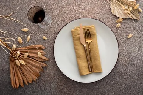 Table setting, top view Stock Photos