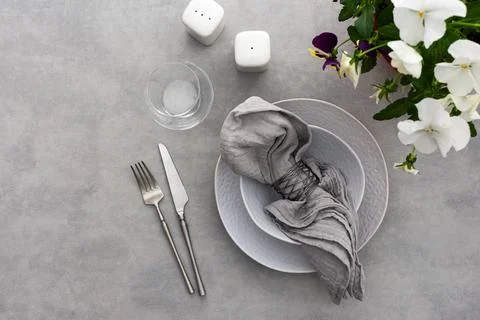 Table setting, top view Stock Photos