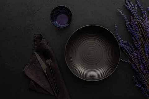 Table setting, top view Stock Photos