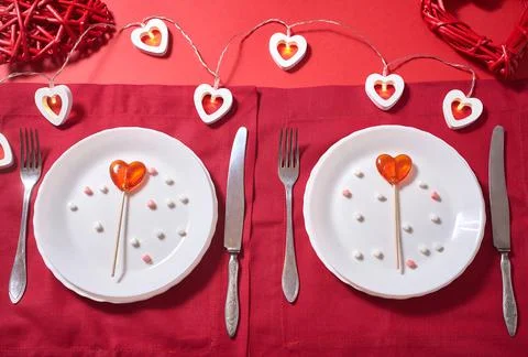Table setting for Valentine's day Stock Photos