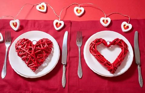 Table setting for Valentine's day Stock Photos