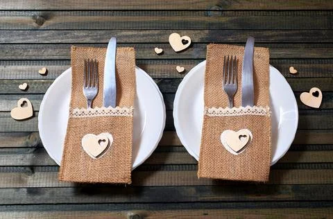 Table setting for Valentine's day Stock Photos
