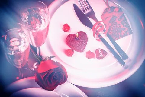 Table setting for Valentines day Stock Photos