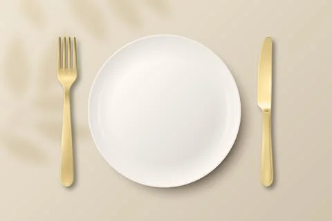 Table Setting Vector Illustration. Minimal Place Setting Illustration with Plate Ilustração Stock