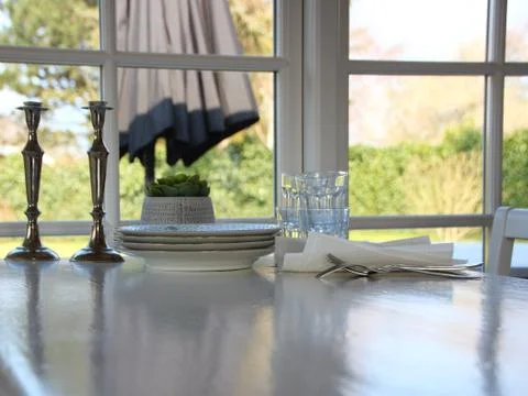 Table Setting Vintage White Dining Room Detail Stock Photos