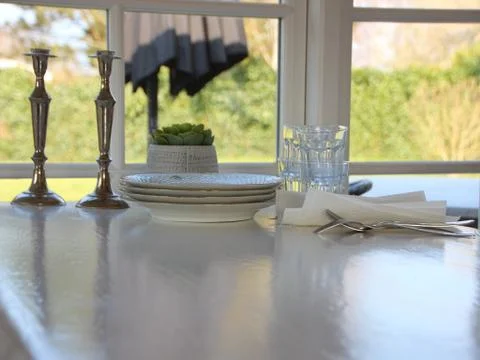 Table Setting Vintage White Dining Room Detail Stock Photos