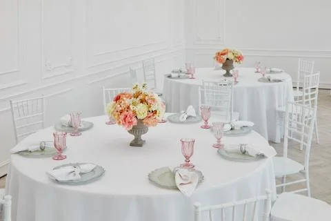 Table setting wedding in beautiful style on white Stock Photos