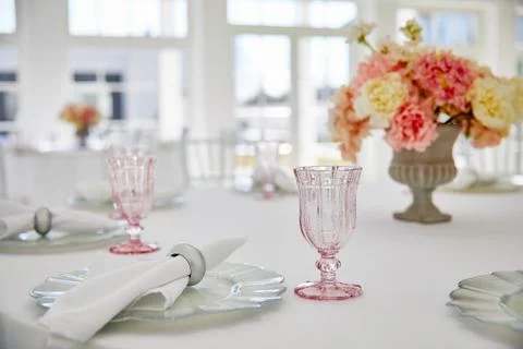 Table setting wedding in beautiful style on white Stock Photos