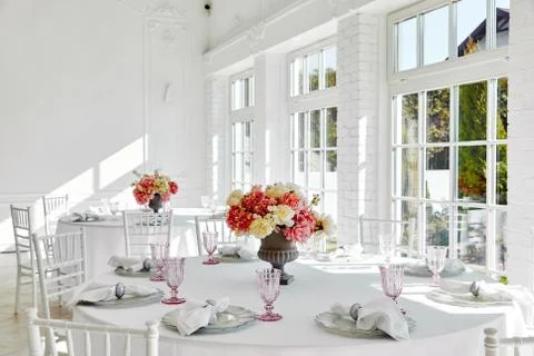 Table setting wedding in beautiful style on white Stock Photos