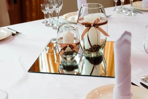 Table setting for wedding dinner. Stock Photos