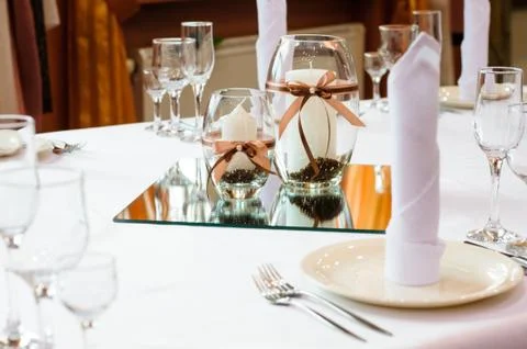 Table setting for wedding dinner. Stock Photos