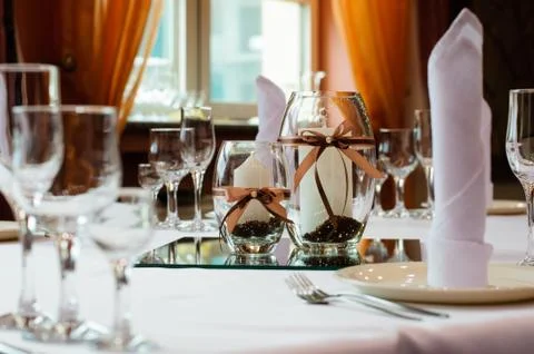 Table setting for wedding dinner. 스톡 사진